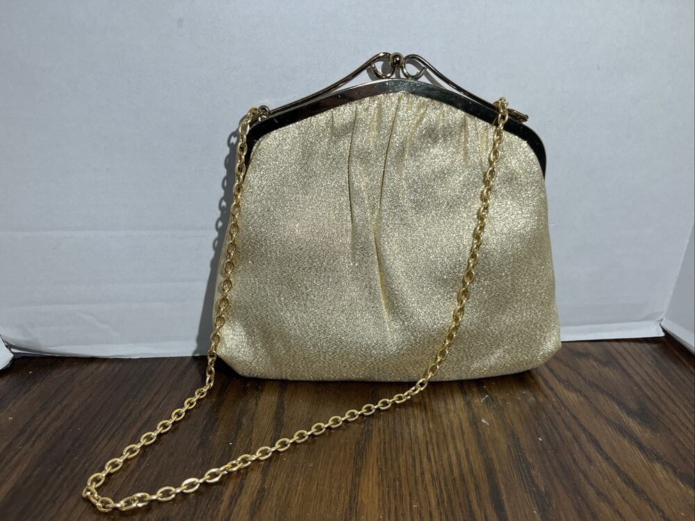 Gold Sparkly Handbag Clutch Purse Nightlife Gold Clasp Vintage